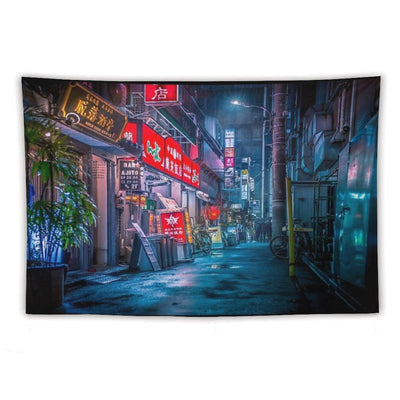Heavy Rain Over Neo Tokyo Tapestry