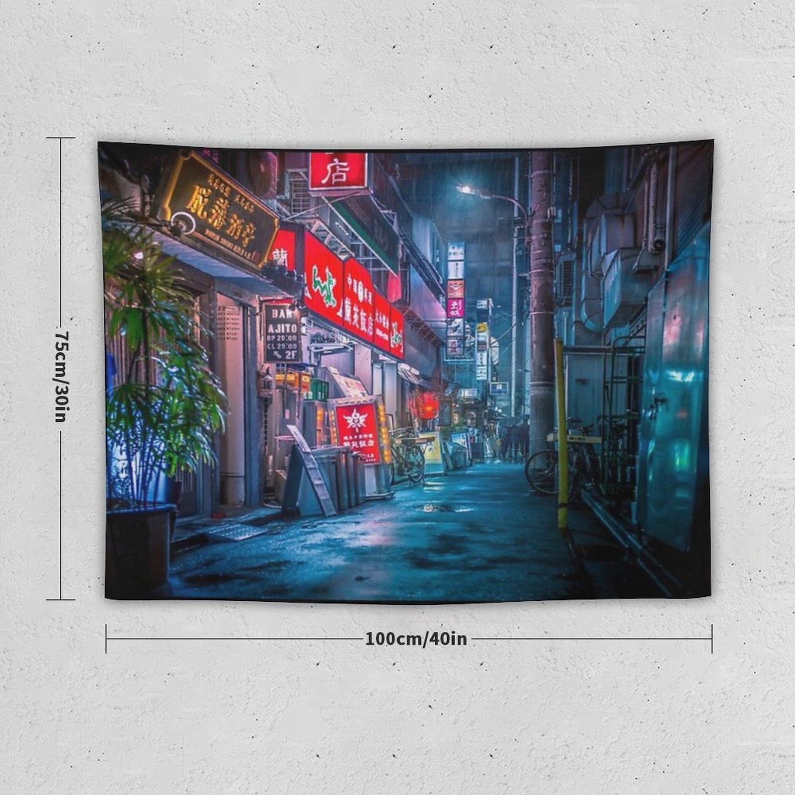 Heavy Rain Over Neo Tokyo Tapestry