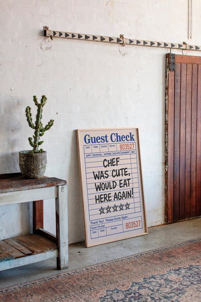 Funny Guest Check Wall Art – “Chef Was Cute” Diner Poster