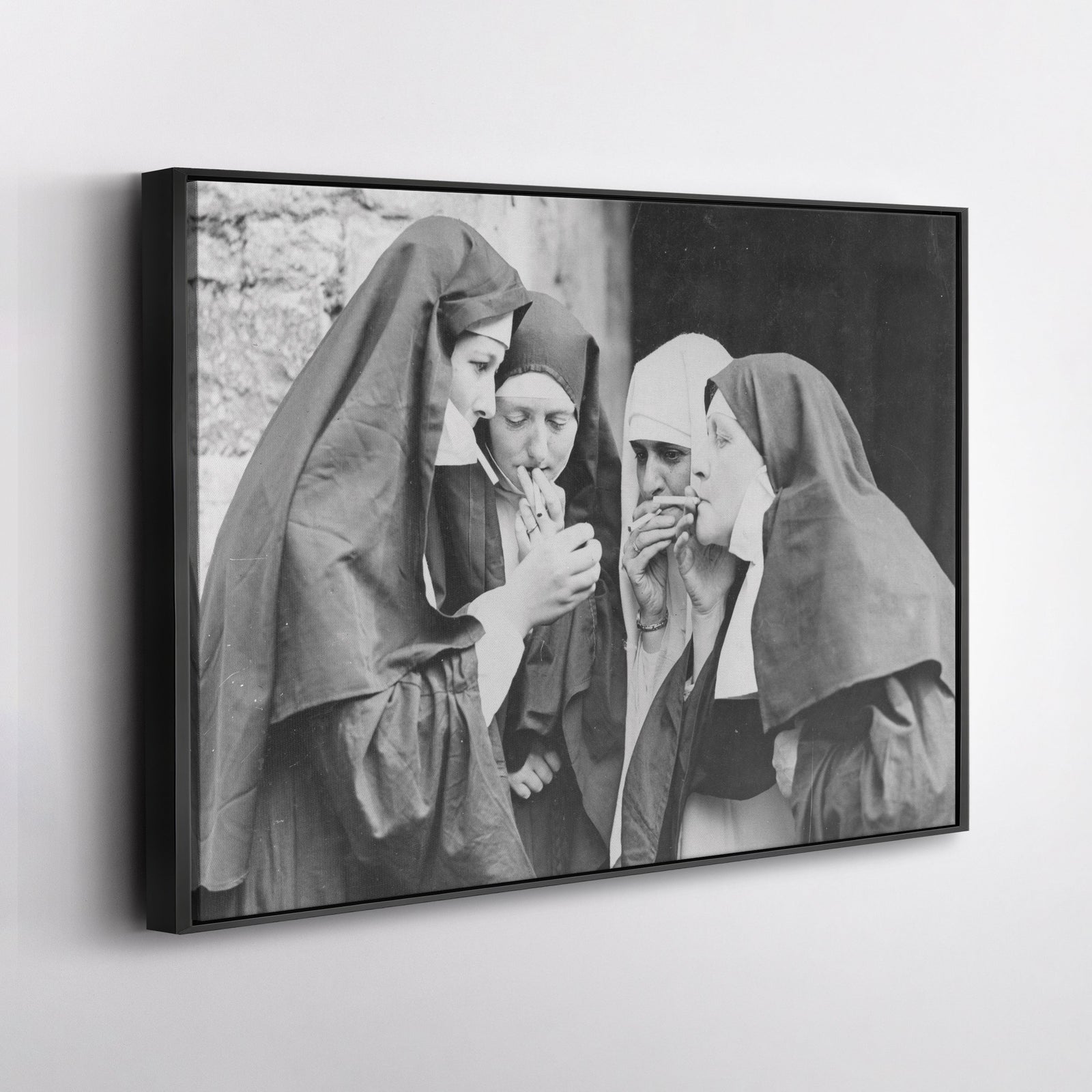 Smoking Nuns Canvas Wall Art - Funny Religious Wall Decor Print