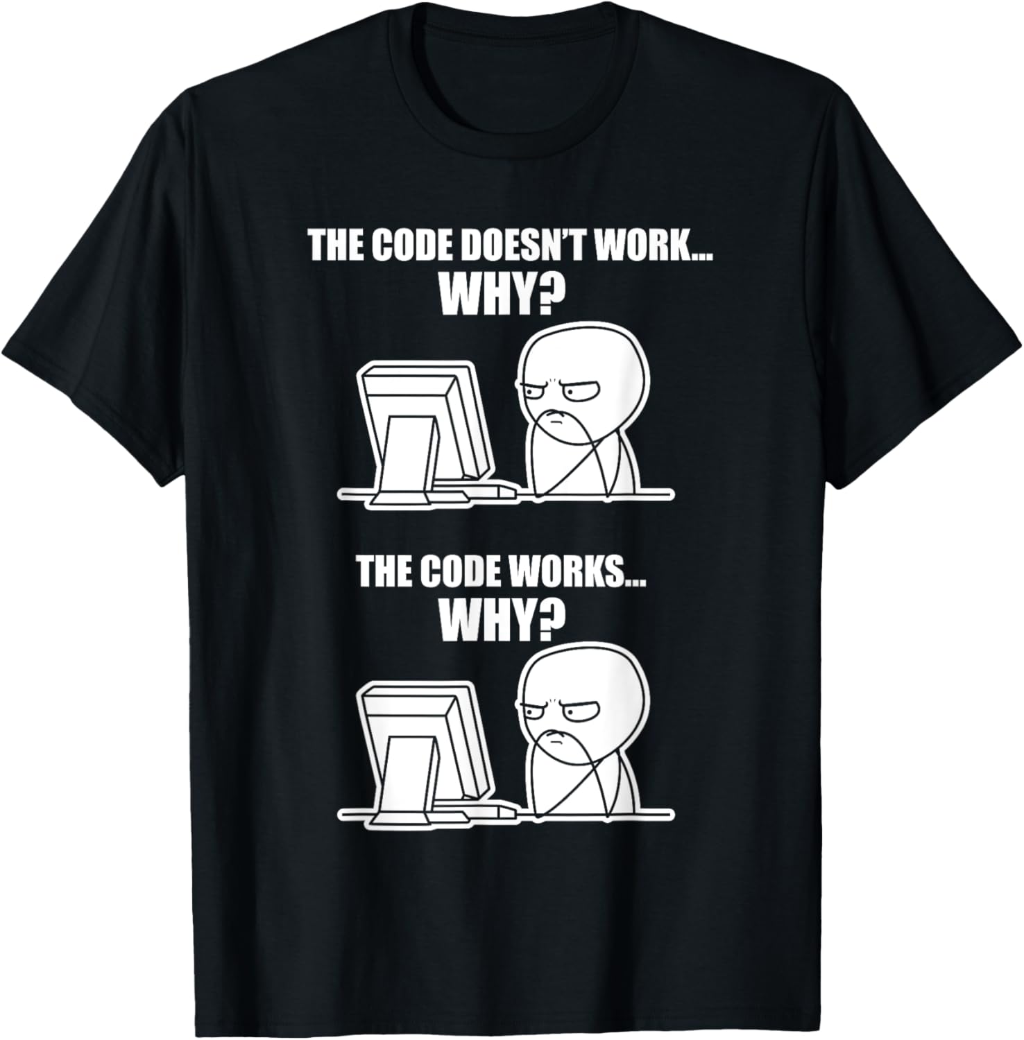 Funny Programmer - Code Works Why Meme T-Shirt