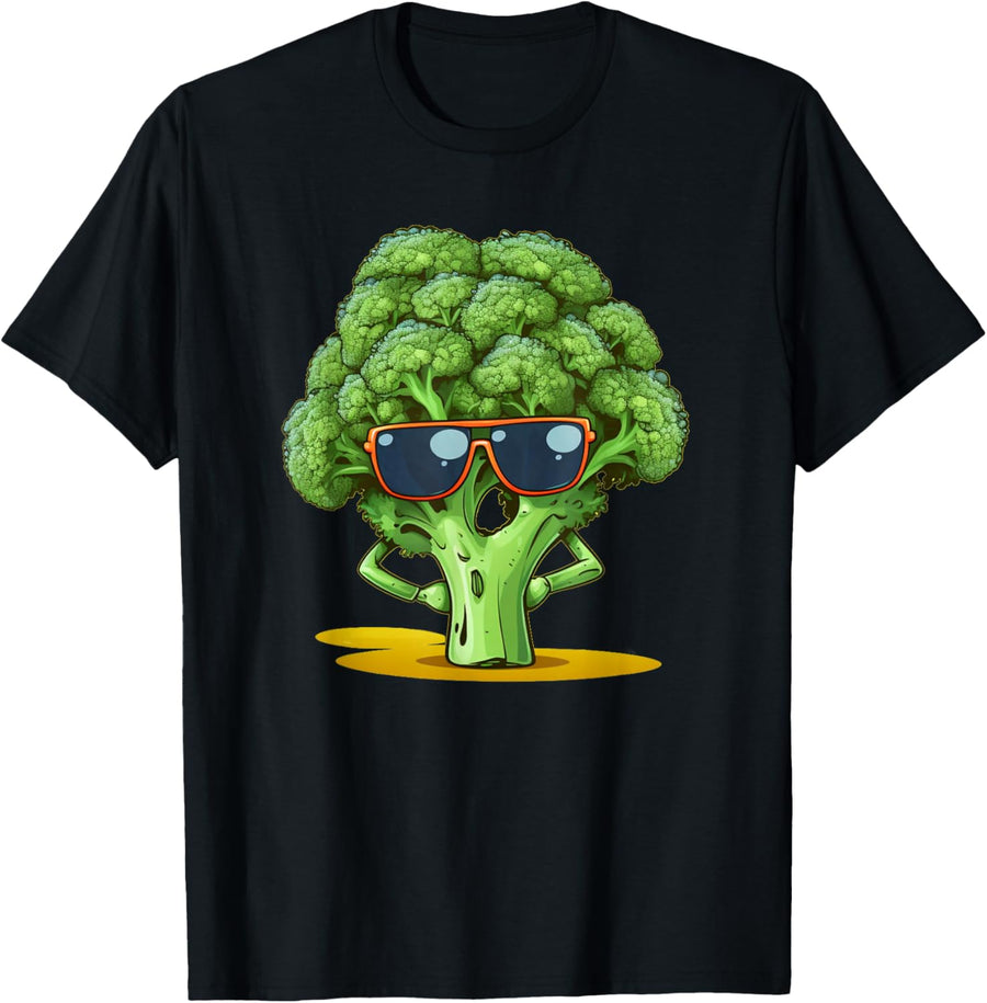 Funny Broccoli Face with Sunglasses T-Shirt