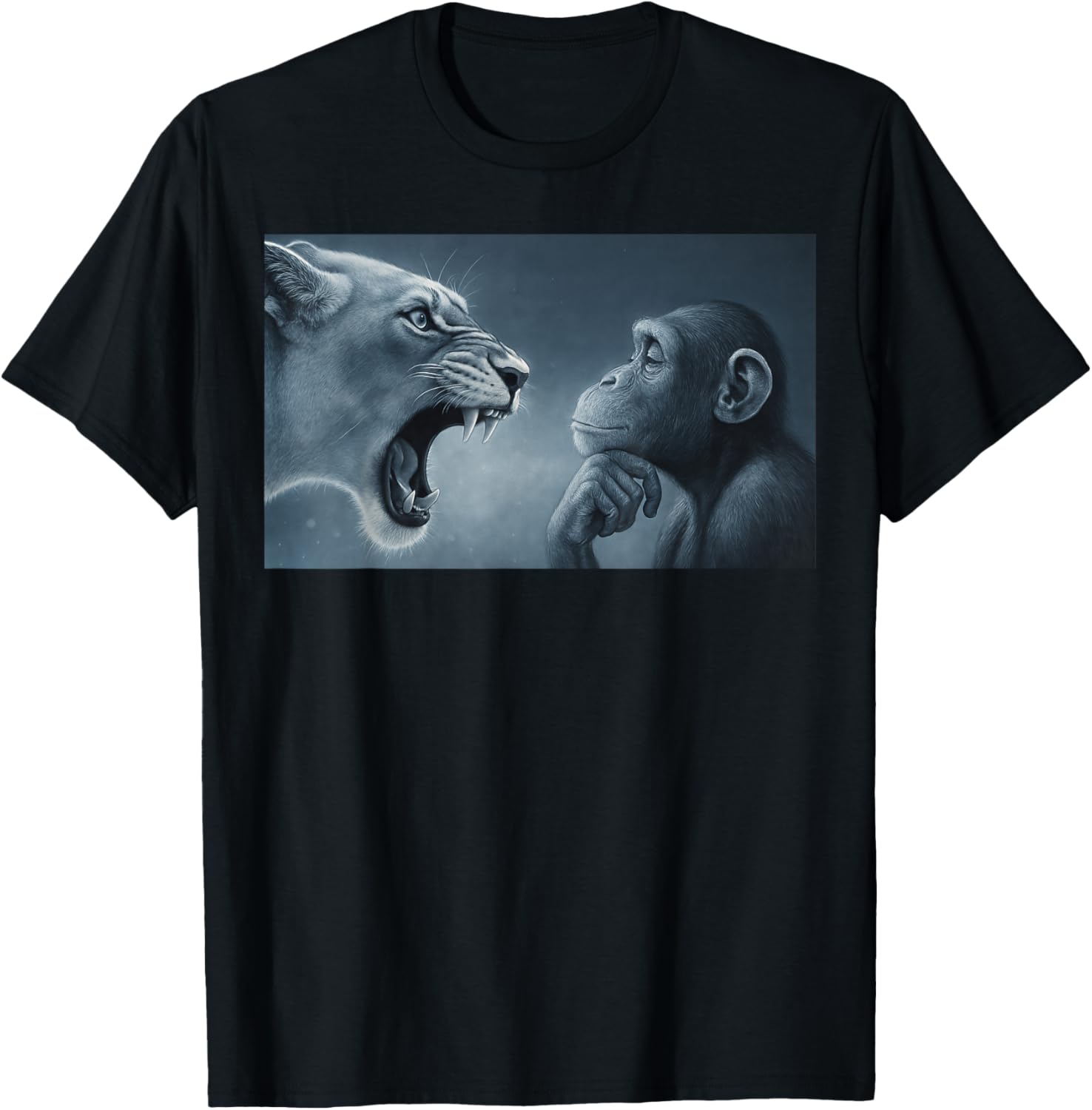 Lion Yelling at Monkey, Monkey and Lion Meme Monkey Thinking T-Shirt