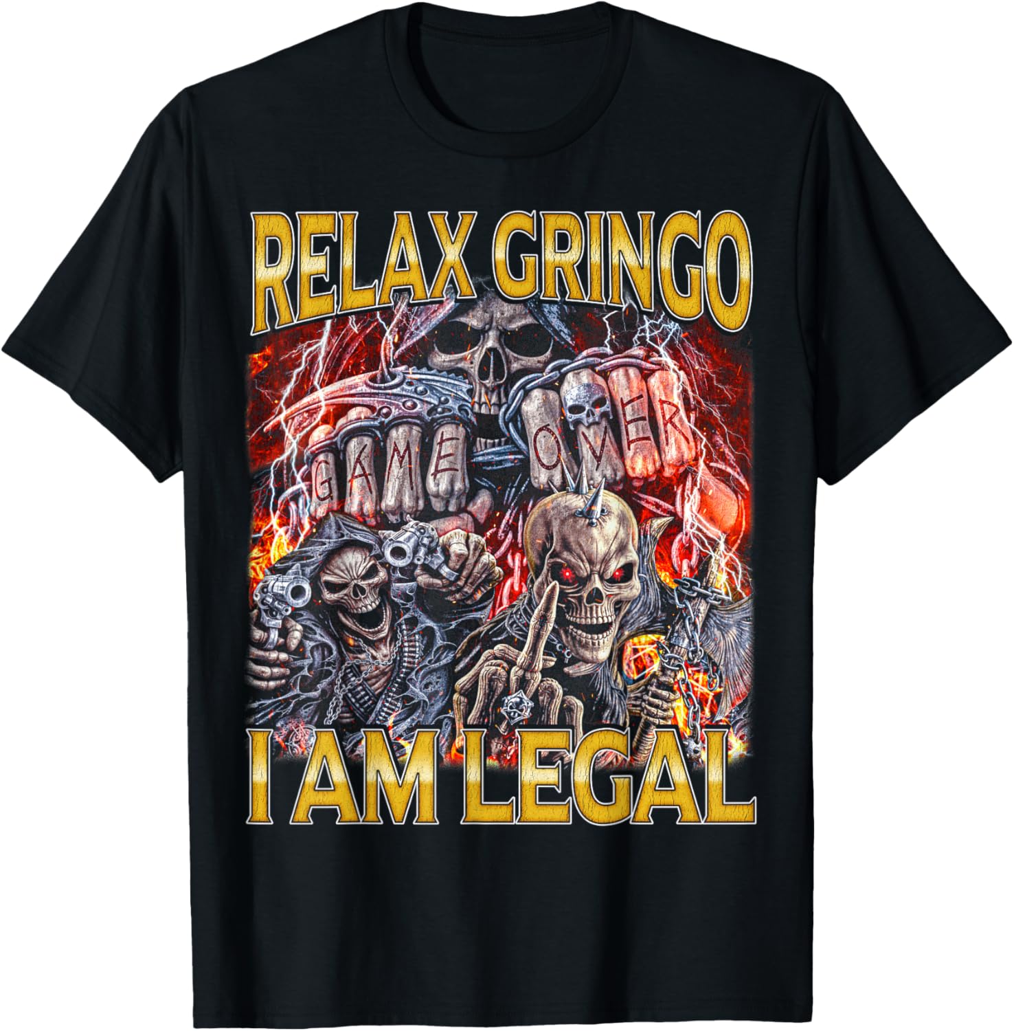 Relax Gringo Edgy Skeleton Bootleg Hard Skeleton Meme T-Shirt