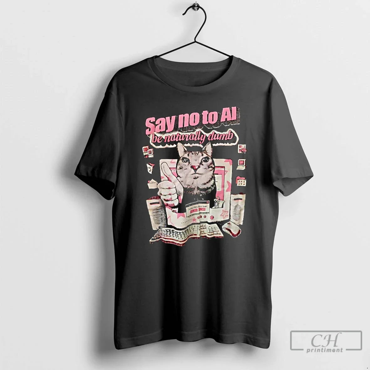 Vintage Premium Say No To Ai Be Naturally Dumb Cat Computer Screen