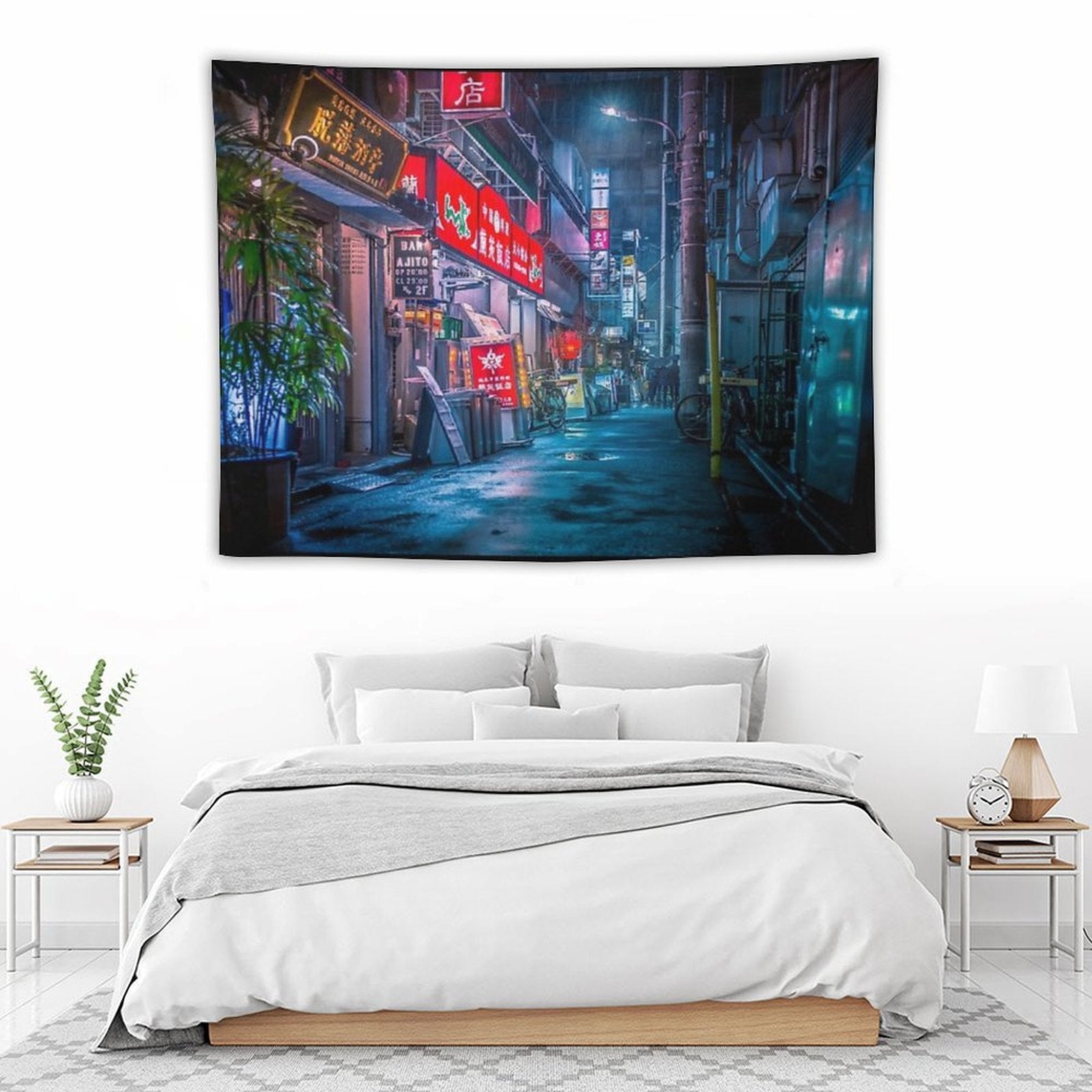 Heavy Rain Over Neo Tokyo Tapestry