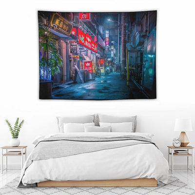 Heavy Rain Over Neo Tokyo Tapestry
