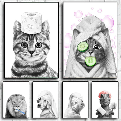 DecorBites™ Funny Animal Bathroom Wall Art Canvas