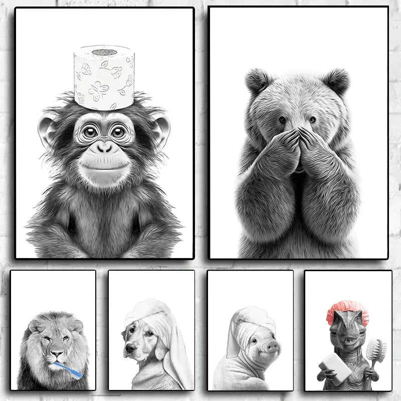 DecorBites™ Funny Animal Bathroom Wall Art Canvas