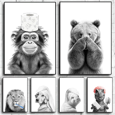 DecorBites™ Funny Animal Bathroom Wall Art Canvas