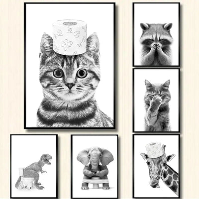 DecorBites™ Funny Animal Bathroom Wall Art Canvas
