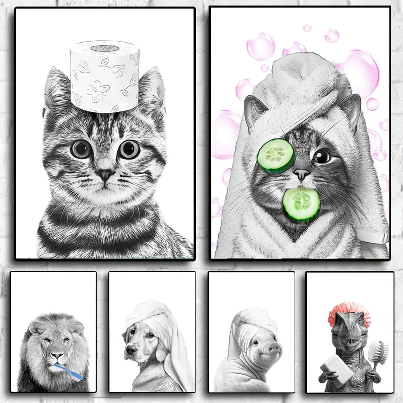 DecorBites™ Funny Animal Bathroom Wall Art Print