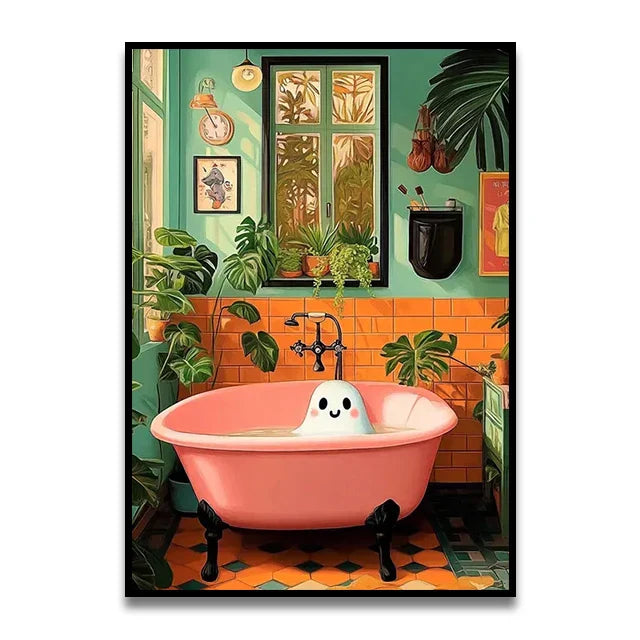 DecorBites™ Funny Cat Bathroom Canvas Wall Art