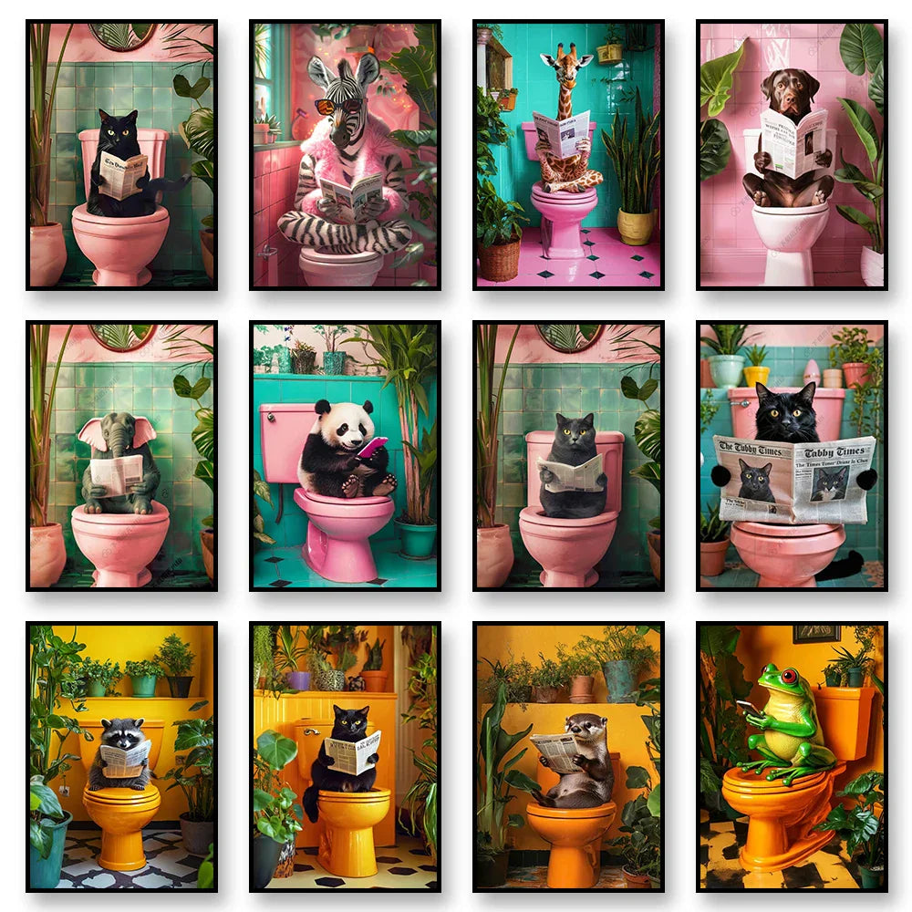 DecorBites™ Funny Cat Bathroom Canvas Wall Art