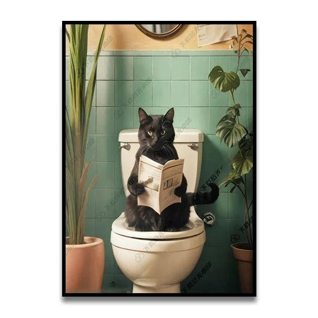 DecorBites™ Funny Cat Bathroom Canvas Wall Art