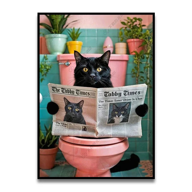 DecorBites™ Funny Cat Bathroom Canvas Wall Art