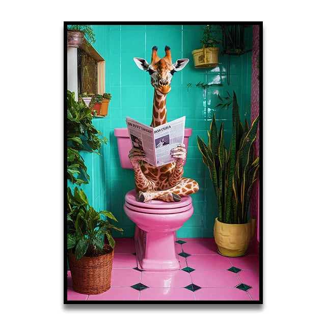 DecorBites™ Funny Cat Reading on Toilet Wall Art
