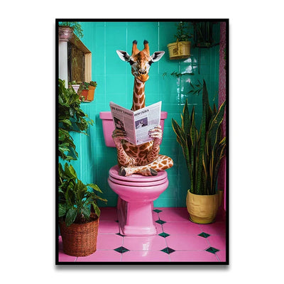 DecorBites™ Funny Cat Reading on Toilet Wall Art