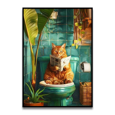 DecorBites™ Funny Cat Reading on Toilet Wall Art