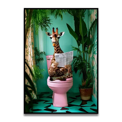 DecorBites™ Funny Cat Reading on Toilet Wall Art