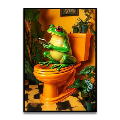 DecorBites™ Funny Cat Reading on Toilet Wall Art