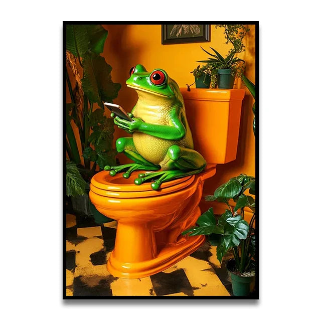 DecorBites™ Funny Cat Reading on Toilet Wall Art