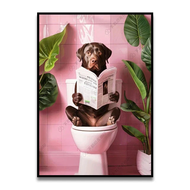 DecorBites™ Funny Cat Reading on Toilet Wall Art