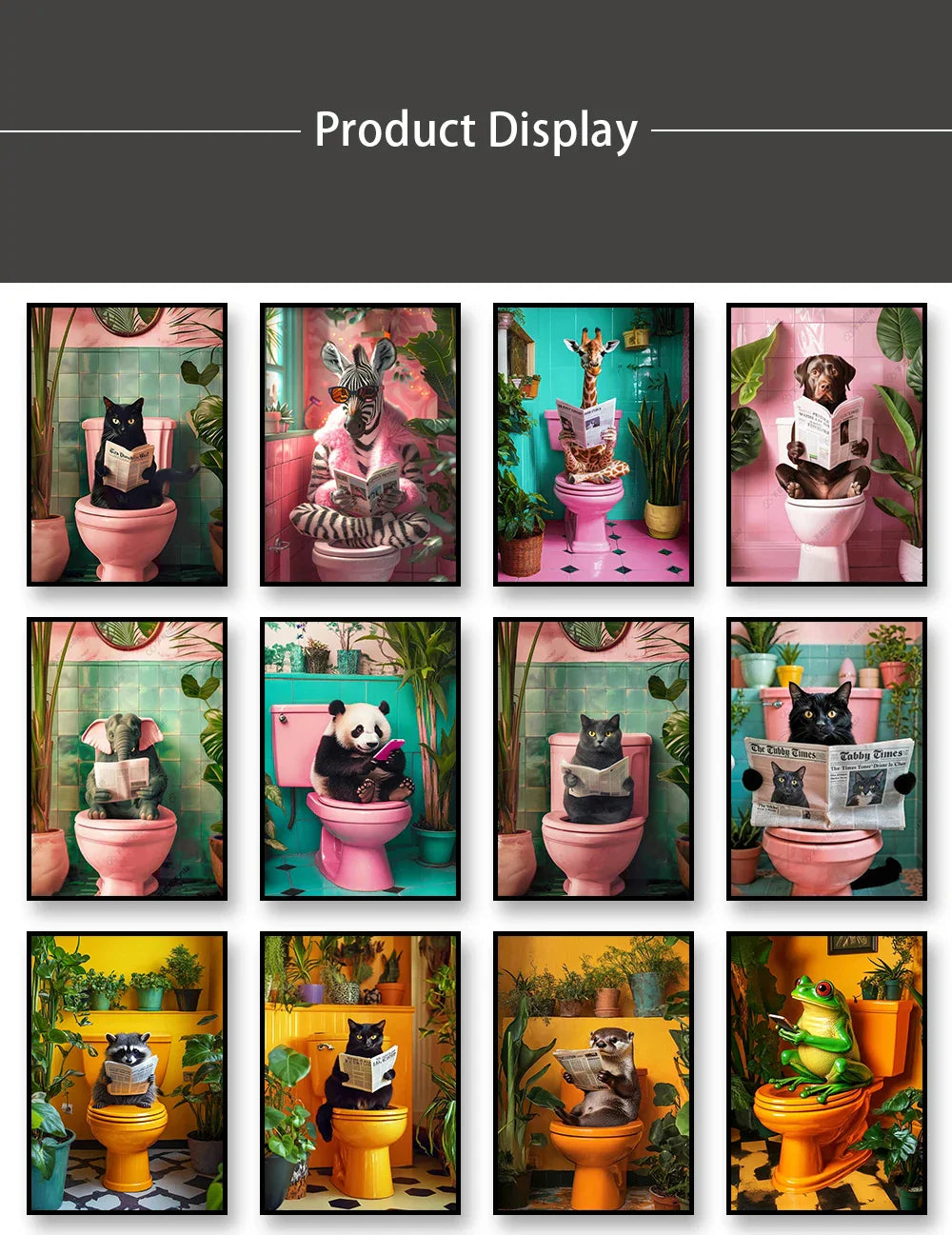 DecorBites™ Funny Cat Reading on Toilet Wall Art