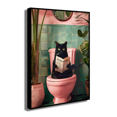 DecorBites™ Funny Cat Reading on Toilet Wall Art