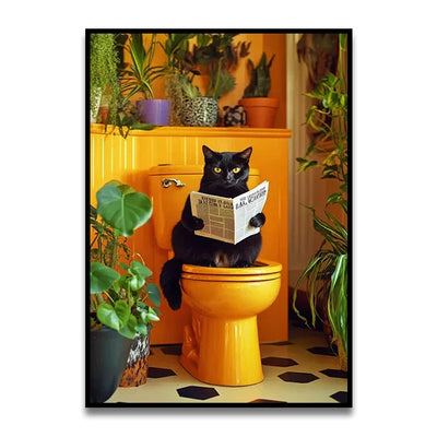 DecorBites™ Funny Cat Reading on Toilet Wall Art