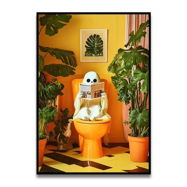 DecorBites™ Funny Cat Reading on Toilet Wall Art