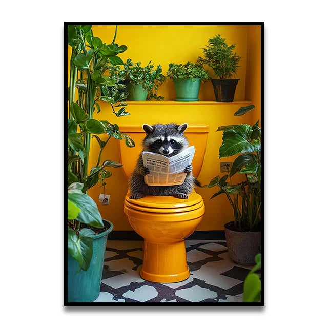 DecorBites™ Funny Cat Reading on Toilet Wall Art