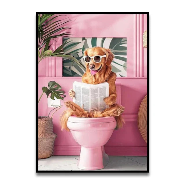DecorBites™ Funny Cat Reading on Toilet Wall Art