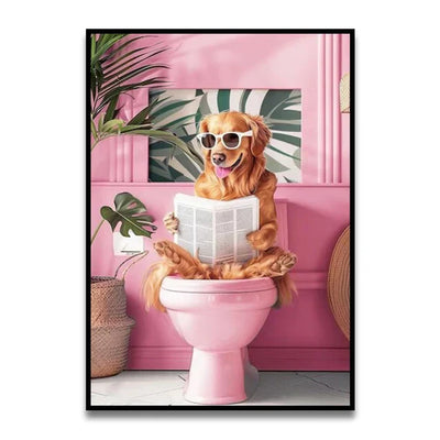 DecorBites™ Funny Cat Reading on Toilet Wall Art