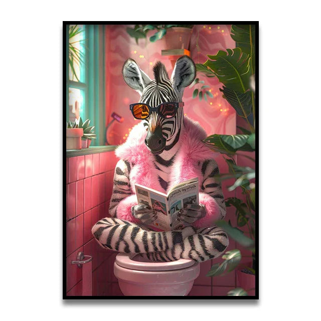 DecorBites™ Funny Cat Reading on Toilet Wall Art