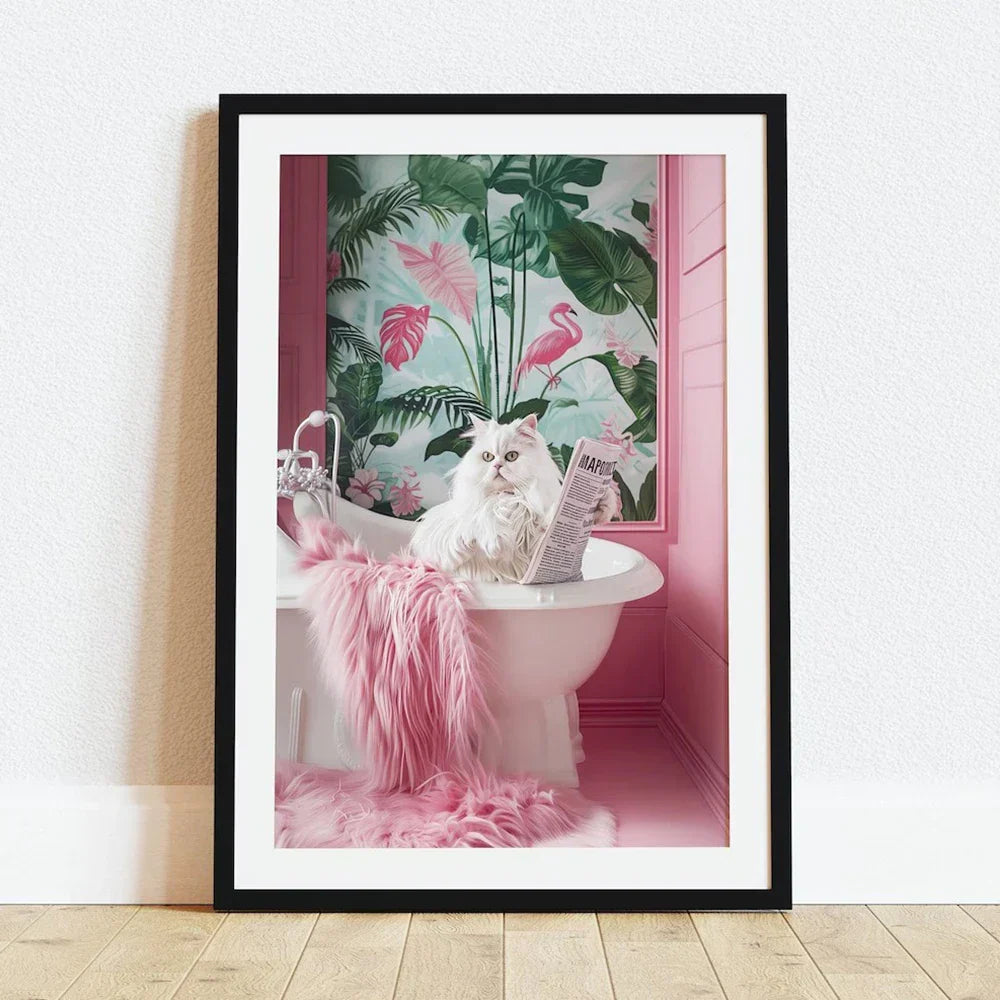 DecorBites™ Funny Cat Reading on Toilet Wall Art