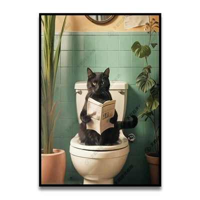 DecorBites™ Funny Cat Reading on Toilet Wall Art