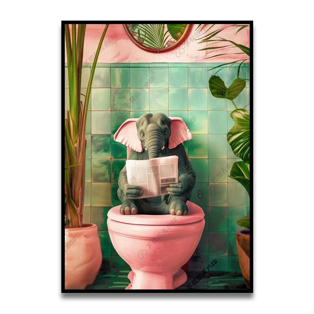 DecorBites™ Funny Cat Reading on Toilet Wall Art