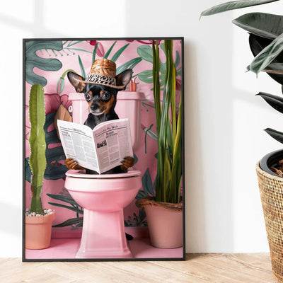 DecorBites™ Funny Cat Reading on Toilet Wall Art