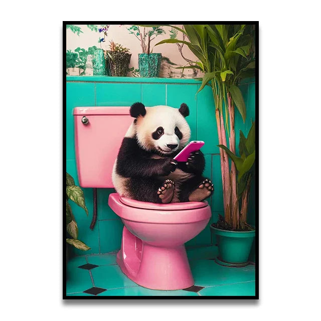 DecorBites™ Funny Cat Reading on Toilet Wall Art