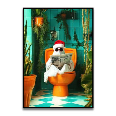 DecorBites™ Funny Cat Reading on Toilet Wall Art