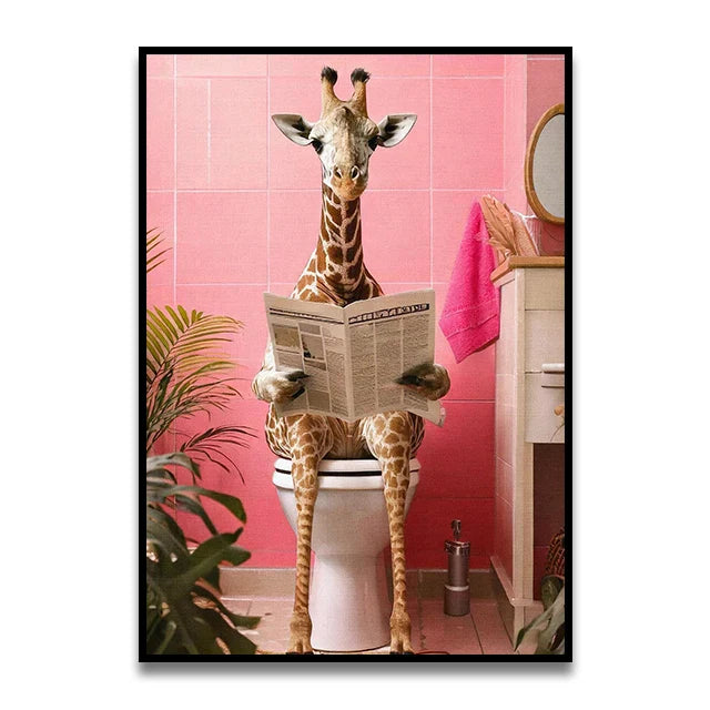 DecorBites™ Funny Cat Reading on Toilet Wall Art