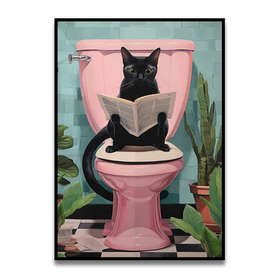 DecorBites™ Funny Cat Reading on Toilet Wall Art