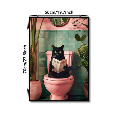 DecorBites™ Funny Cat Reading on Toilet Wall Art
