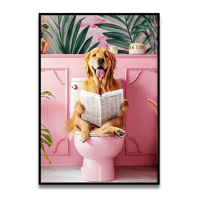 DecorBites™ Funny Cat Reading on Toilet Wall Art