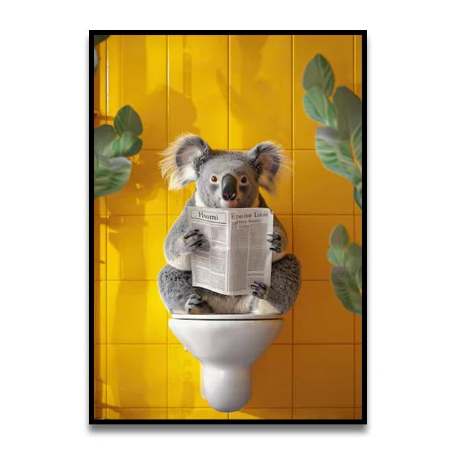 DecorBites™ Funny Cat Reading on Toilet Wall Art