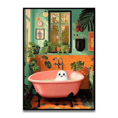 DecorBites™ Funny Cat Reading on Toilet Wall Art