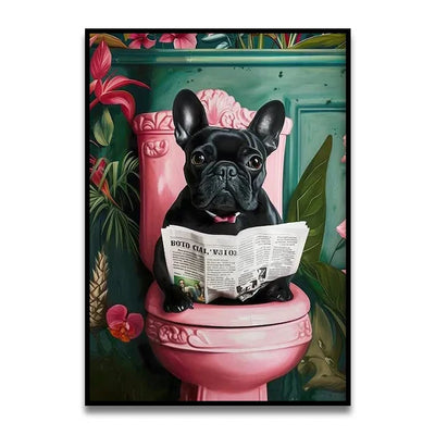 DecorBites™ Funny Cat Reading on Toilet Wall Art