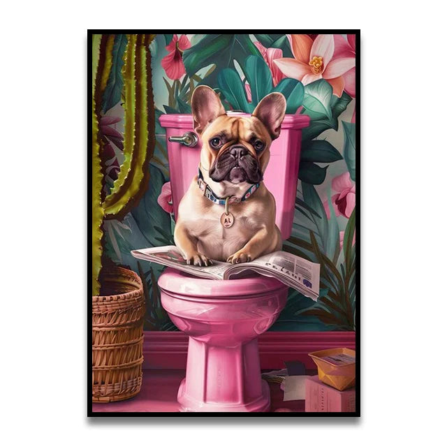 DecorBites™ Funny Cat Reading on Toilet Wall Art