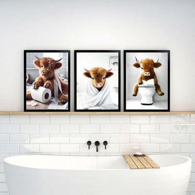 Foduuo Funny Framed Highland Cow Wall Art Canvas Print 12x16 inch Colorful